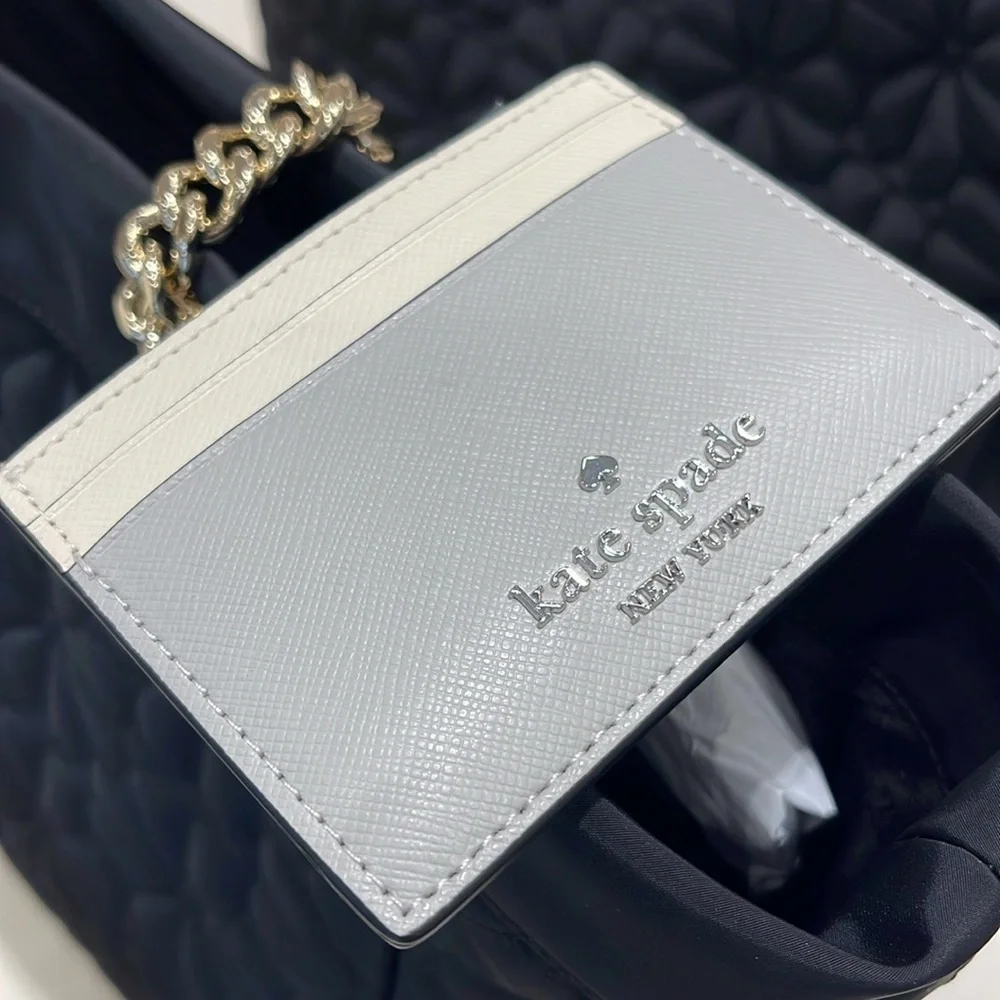 Kate Spade Madison Small Slim Card Holder Platinum Grey Multi NWT